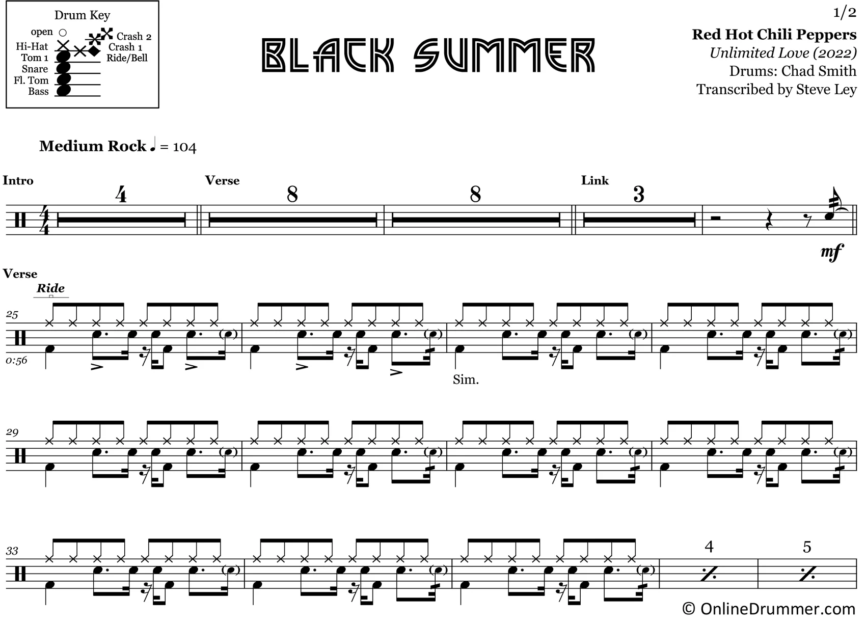 Black Summer - Red Hot Chili Peppers - Drum Sheet Music - Image 3