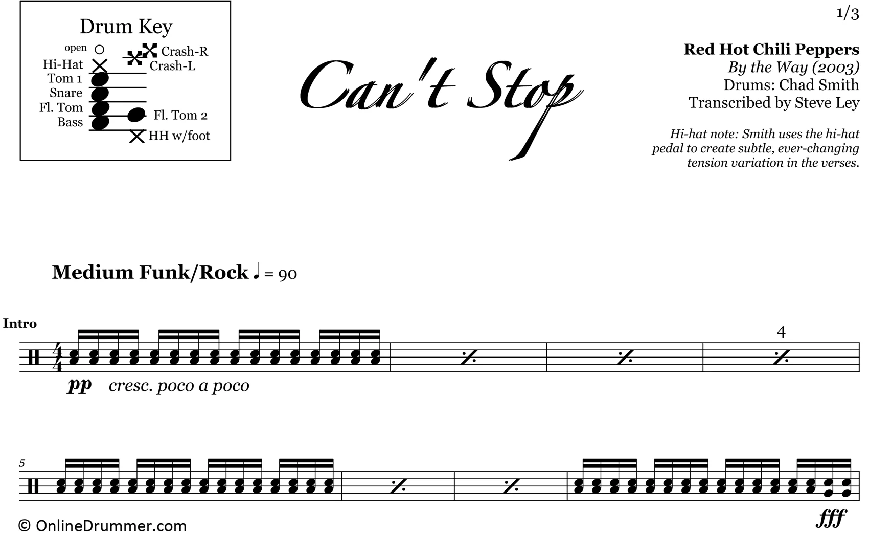 Can't Stop - Red Hot Chili Peppers - Drum Sheet Music - Image 3