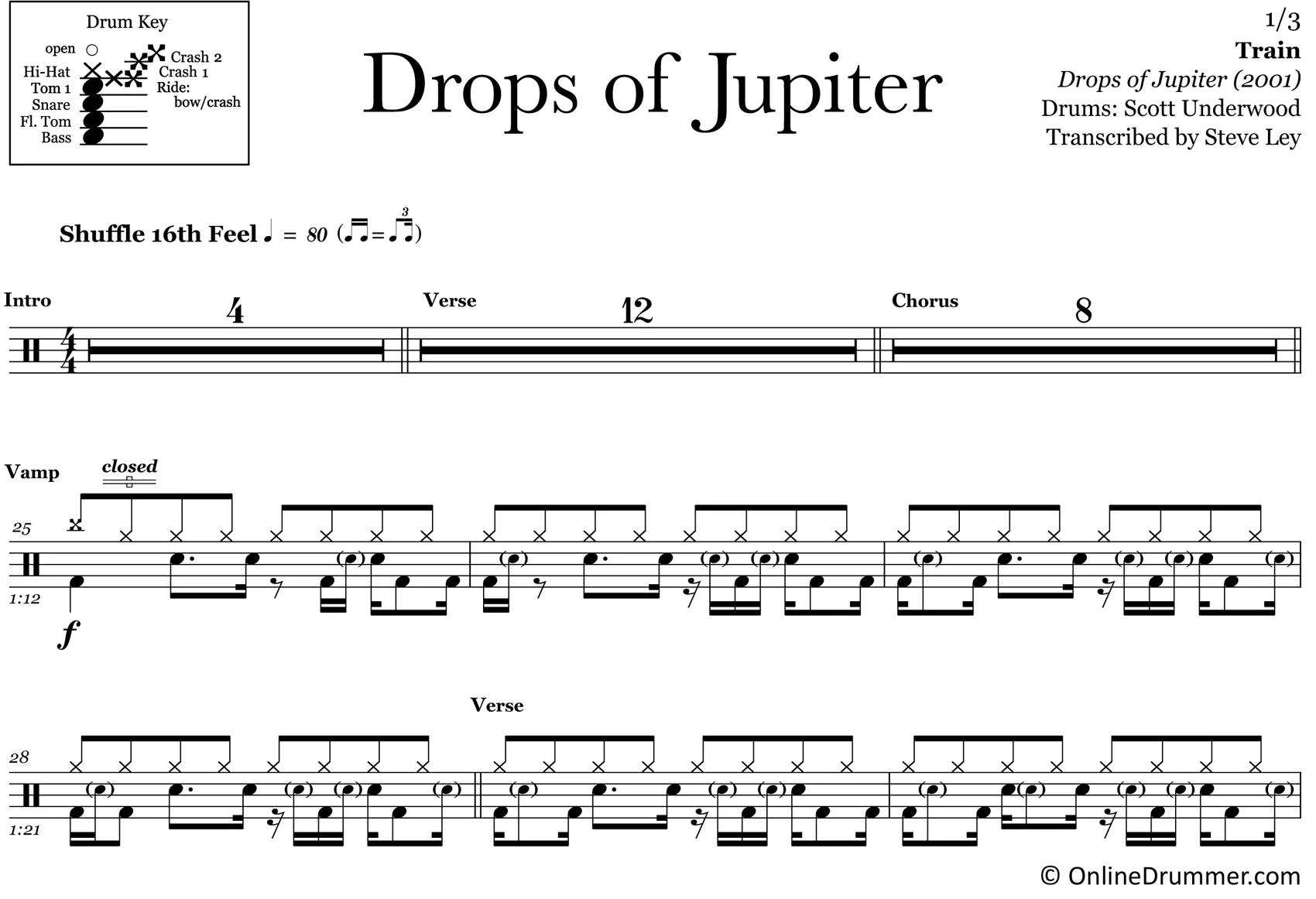 Drops Of Jupiter - Train - Drum Sheet Music - Image 3