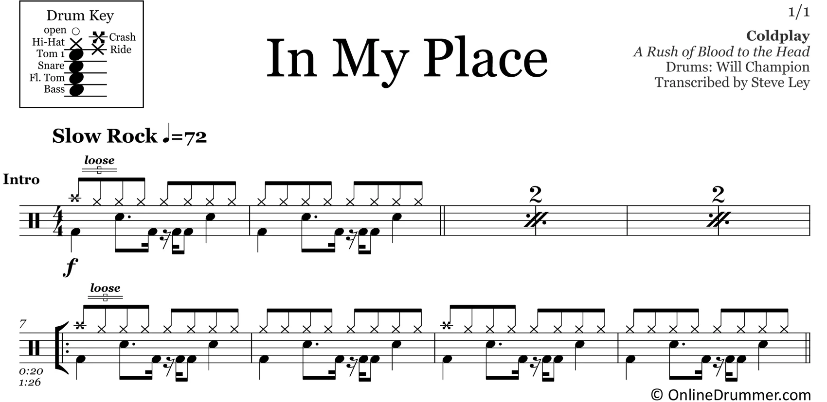 In My Place - Coldplay - Drum Sheet Music - Image 3