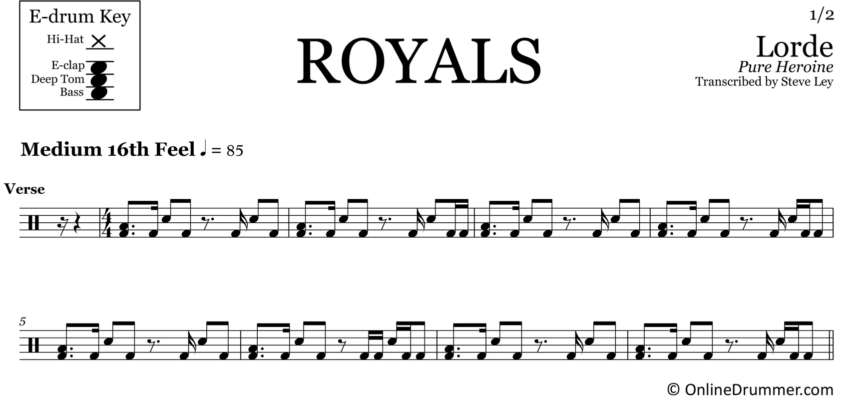 Royals - Lorde - Drum Sheet Music - Image 3