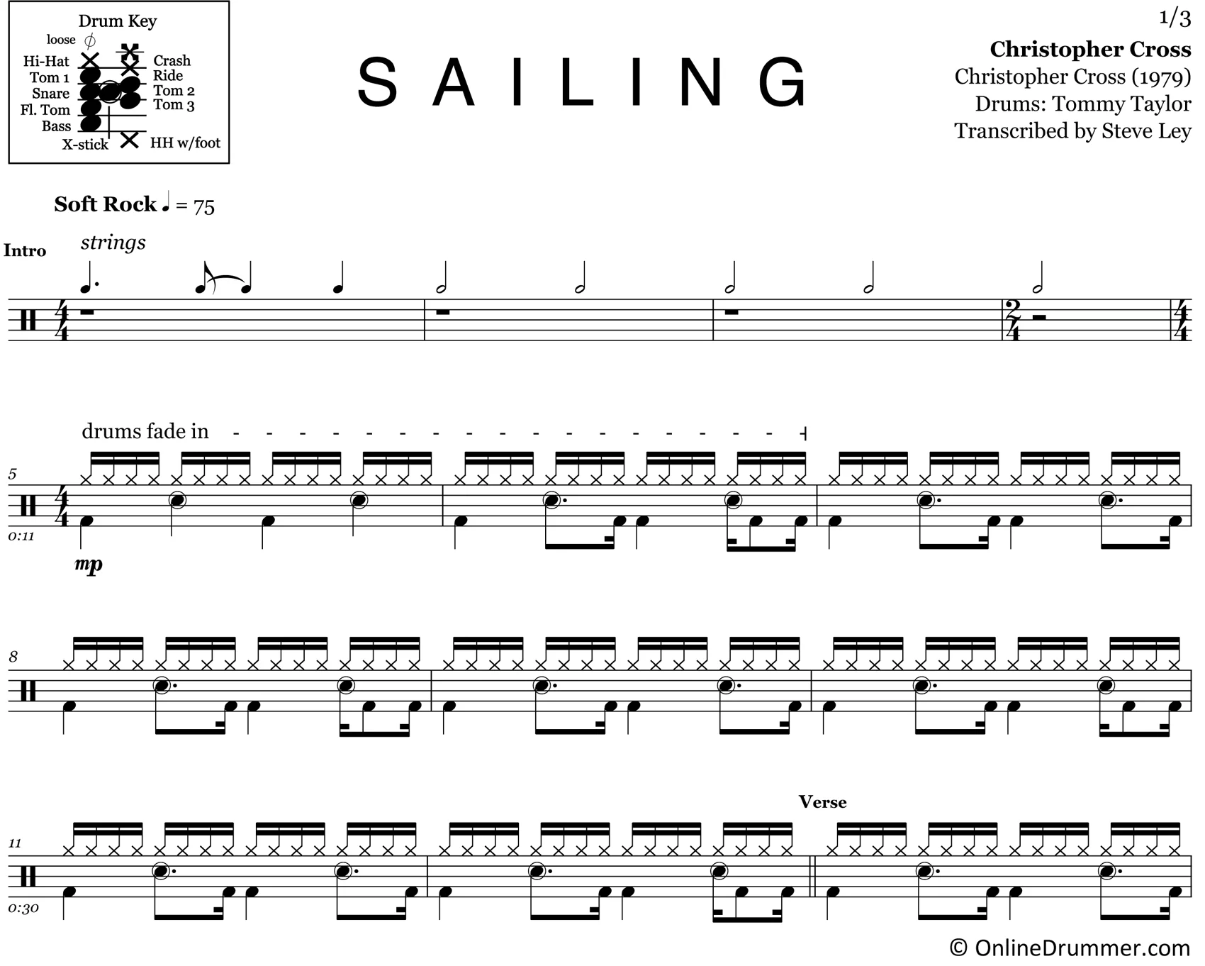 Sailing - Christopher Cross - Drum Sheet Music - Image 3