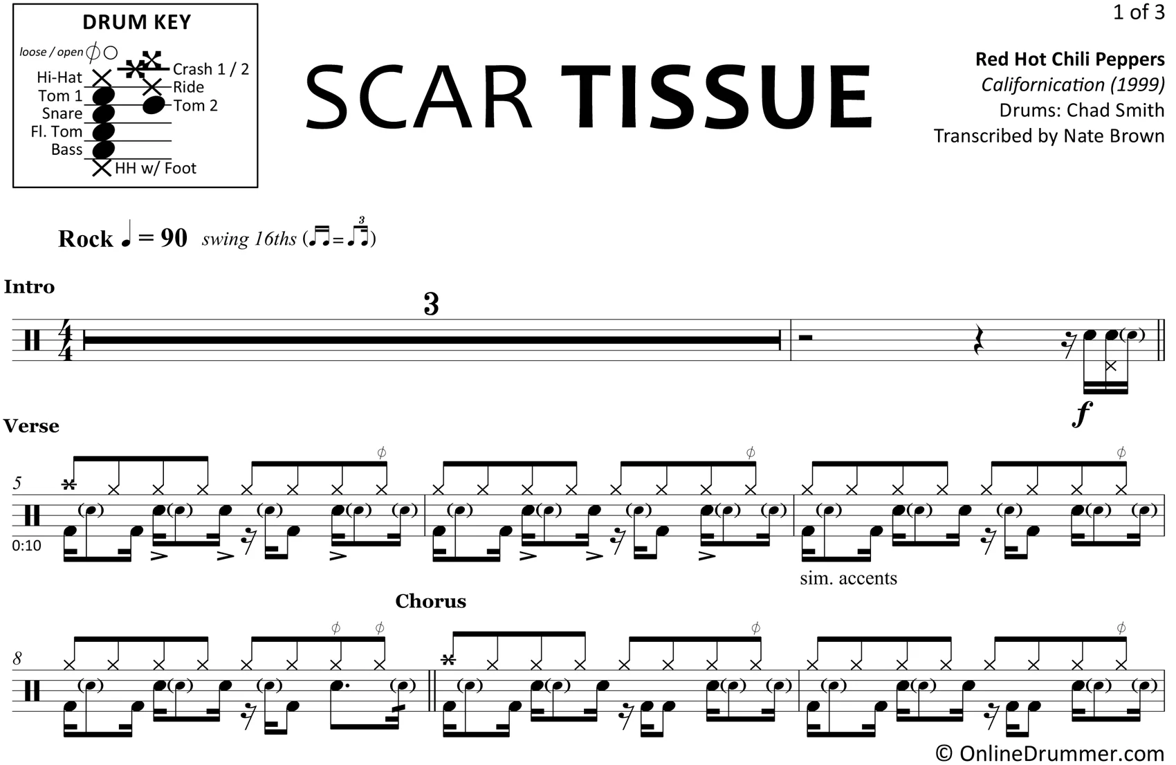 Scar Tissue - Red Hot Chili Peppers - Drum Sheet Music - Image 3