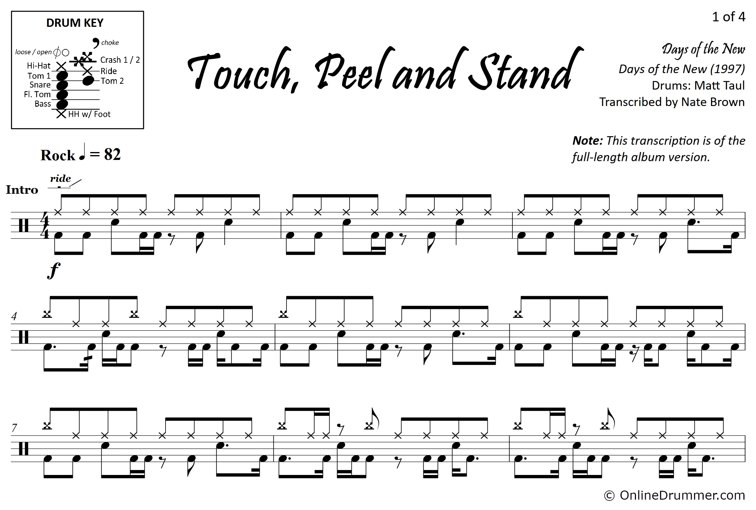 Touch, Peel and Stand - Days of the New - Drum Sheet Music - Image 3