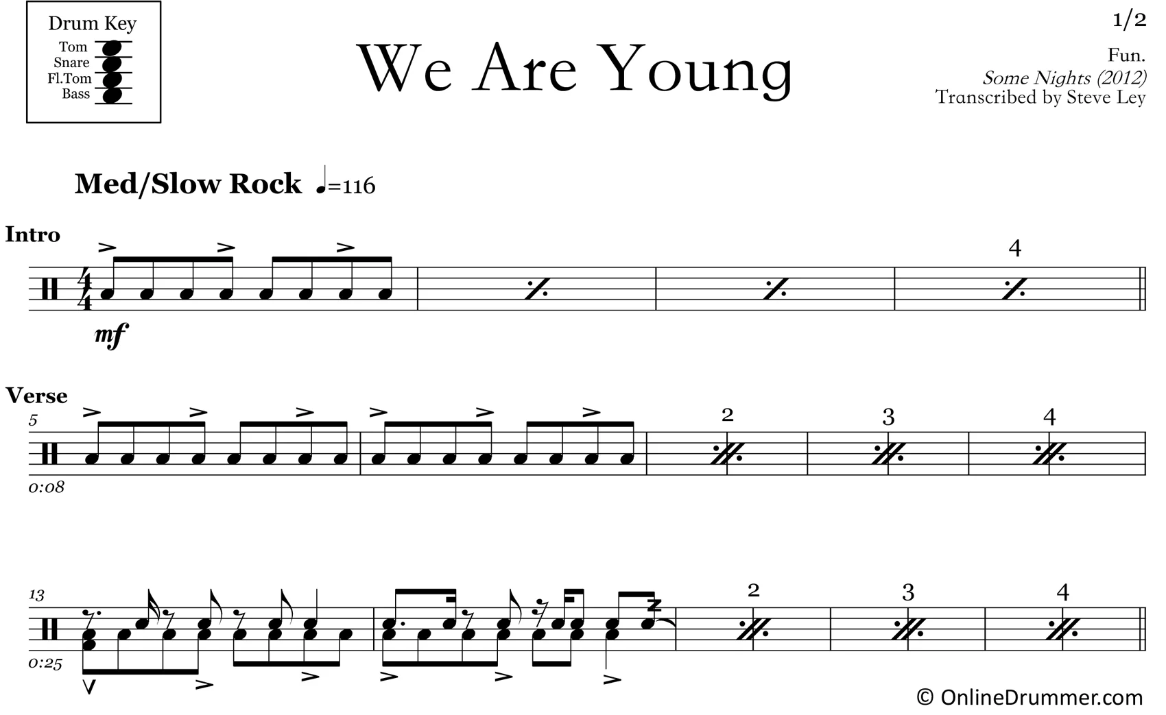 We Are Young - Fun - Drum Sheet Music - Image 3