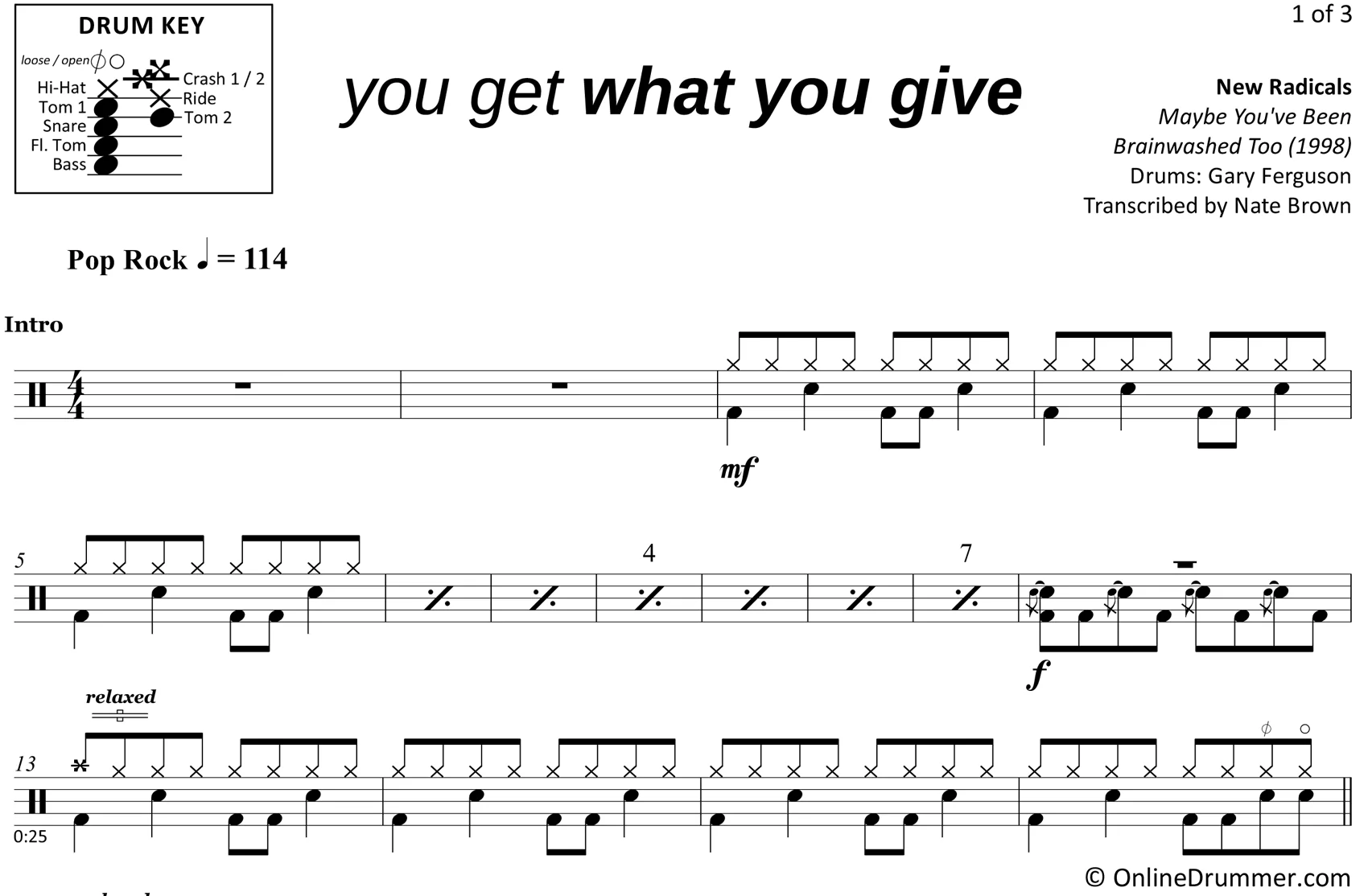 You Get What You Give - New Radicals - Drum Sheet Music - Image 3